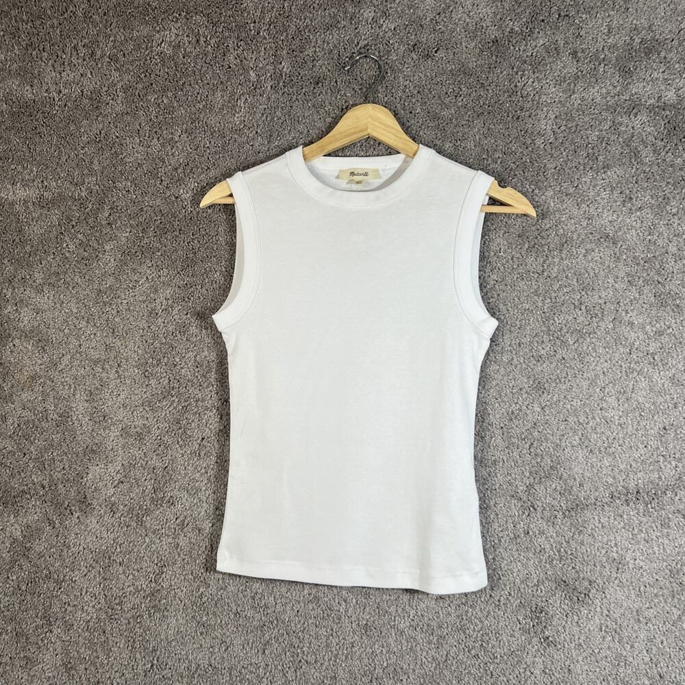 Madewell Ribbed Tank Top XXS White Sleeveless Cotton Stretch Basic NWT